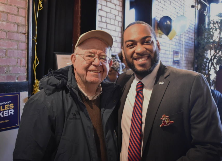 Charles Booker with supporters at a rally